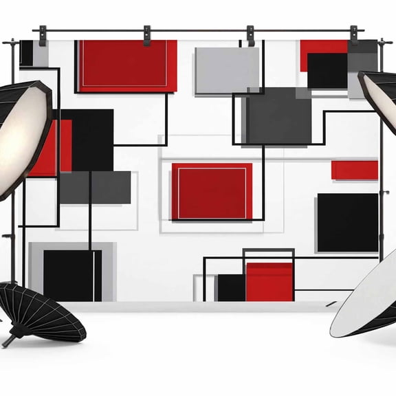 Red Grey Black Backdrop for Photoshoot,Photography Photo Studio Background Wall Backdrop,Irregular Geometric Modern Abstract Back Drop Banner Panel for Portraits Wedding Party Live Streaming 7x5Ft