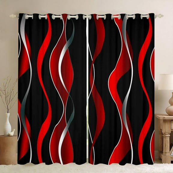 Red Grey Black Curtains Geometric Spiral Pattern Window Drapes for Kids Boys Girl Modern Blackout Curtain Grey White Window Treatments ，2 Panels