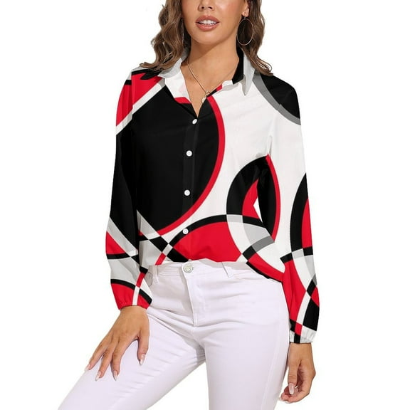 Red Grey Black Geometric Art Modern Abstract Long Sleeve Blouse Woman Streetwear Casual Shirts Summer Oversize Woman Streetwear Clothing Birthday Present