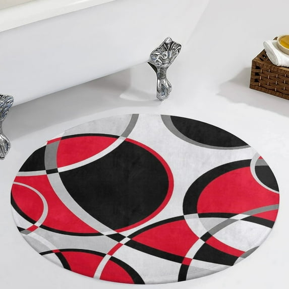 Red Grey Black Geometric Art Modern Abstract Round Carpet Circle Rug Outdoor Patio Area Rug Washable Large Area Rugs Hallway Room Decor Fitness Mats