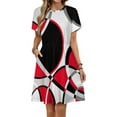 thumbnail image 1 of Red Grey Black Geometric Art Modern Abstract Short Sleeve Dress Women Summer Evening Dresses Ladies Sundress, 1 of 7