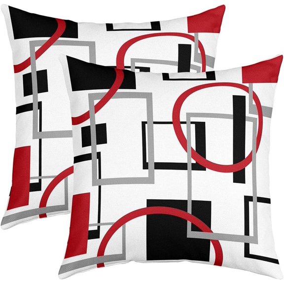 Red Grey Black Geometric Plaid Reversible Throw Pillow Covers 20 x 20-Inch Geometry Pillow Covers Home Decor for Stripe Line Square Cushion Covers Set of 2 Modern Art