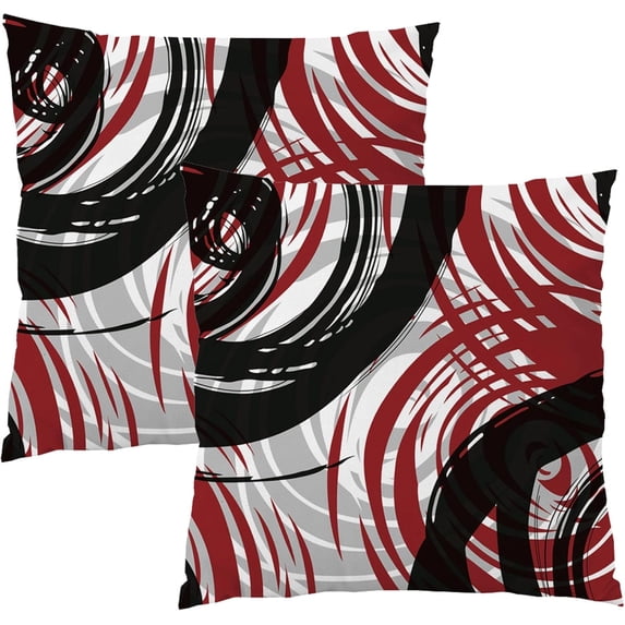 Red Grey Black Geometric Throw Pillow Covers 18x18 Set of 2 Modern Abstract Decorative Pillow Cases Soft Velvet Both Sides Print for Sofa Couch Living Room Bedroom Home Outdoor Decor