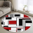 thumbnail image 1 of Red Grey Black Round Area Rug 3.3 FT, Non Slip Small Entryway Kitchen Mat, Irregular Modern Abstract Geometric Washable Soft Circular Rug Non-Shedding Door Mat for Bathroom Playroom Kids Room, 1 of 9