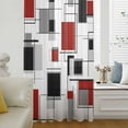 thumbnail image 1 of Red Grey Black Semi Sheer Curtains Drapes for Living Room, Bedroom, French Doors Window 84 Inches Long, Geometric Abstract Art Modern Irregular Rod Pocket Chiffon Curtain Drapery Voile Drape Panel, 1 of 6