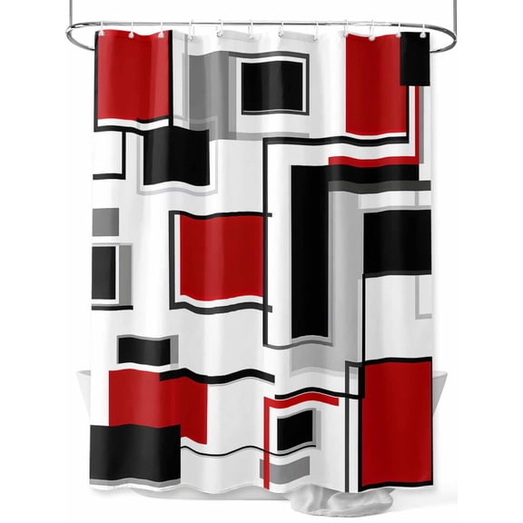Red Grey Black Shower Curtain Set, Waterproof Shower Curtains for Bathroom, Irregular Modern Abstract Geometric Washable Fabric Cloth Bath Curtain for Bathtub Decoration with Hooks 72x78 Inches
