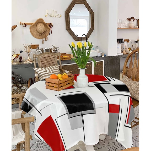 Red Grey Black Tablecloth Square Table Cloth 54x54, Waterproof Tablecloth Outdoor Table Cloth, Geometric Abstract Art Modern Irregular Washable Table Cover for Kitchen Dining Party