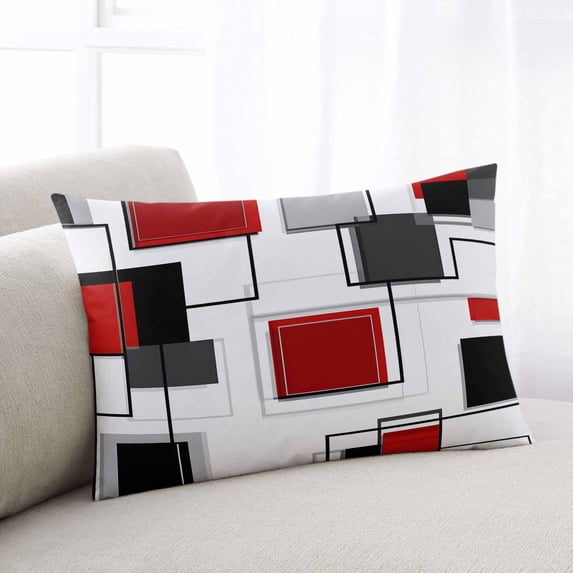Red Grey Black Throw Pillow Cover, Pillowcase Protectors with Zipper, Breathable Decorative Lumbar Pillow Case Cover, Irregular Geometric Modern Abstract Pillow Shams for Couch Sofa 16x24Inch