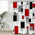 thumbnail image 1 of Red Grey Black Waterproof Fabric Shower Curtain, Geometric Abstract Art Modern Irregular Shower Curtain for Bathroom Curtains Bathtubs Hotel Washable Shower Curtains with 12 Hooks Long 72x78in, 1 of 6