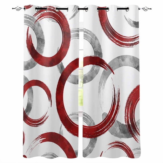 Red Grey Blackout Curtains 84 Inches Long for Bedroom, Geometric Circle Modern Abstract Simple Art Thermal Insulated Room Darkening Black Out Window Curtain Panels Grommet Drapes for Living Room