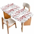 thumbnail image 1 of Red Grey Botanical Table Cloths for 5 Foot Rectangle Tables, Spring Floral Summer Farmhouse Patio Waterproof Elastic Fitted Tablecloths, Washable Rectangular Table Cover for Camping, 1 of 8