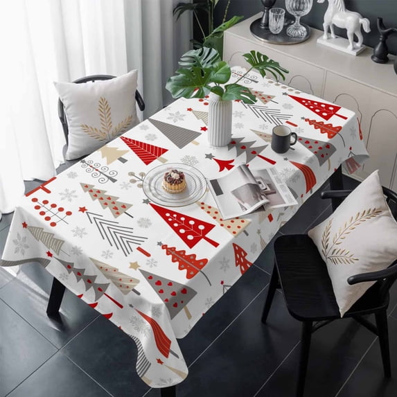 Red Grey Christmas Table Cloth Waterproof Tablecloths, Xmas Tree Snowflake Winter Tablecloth Dining Table Cover for Kitchen Party Tabletop Outdoor, Rectangle Tablecloth 60x120 Inch