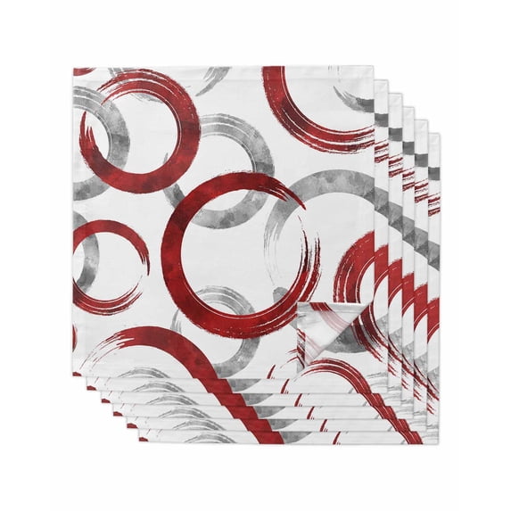 Red Grey Cloth Napkins Set of 6 Reusable Dinner Napkins, Geometric Circle Modern Abstract Simple Art Cocktail Napkin Washable Table Napkins for Wedding/Holiday Party/Baby Shower 20"x20"