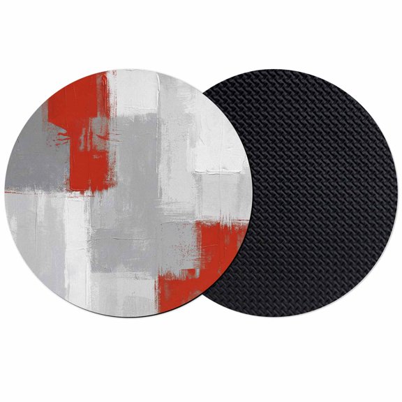 Red Grey Coasters Set of 2, Absorbent Coasters for Drinks, Abstract Geometric Color Block Oil Painting Coaster for Desk Coffee Table Protection, Home Decor House Warming Gifts 4"