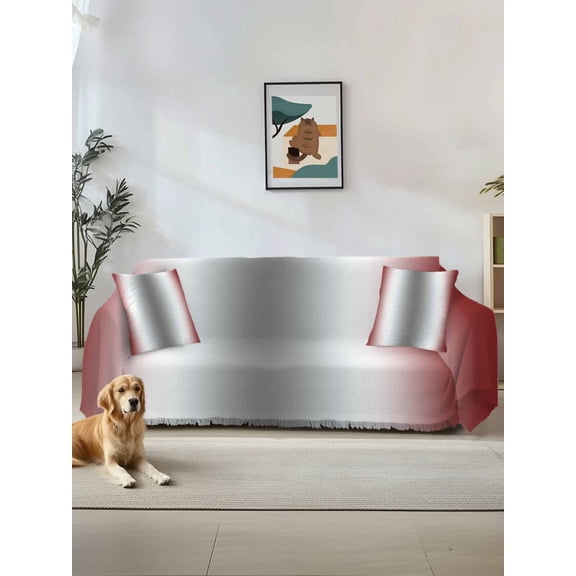 Red Grey Couch Cover for 2 Cushion Couch, Gray Farmhouse Modern Rustic Washable Love Seat Sofa Covers Slipcover, Throw Sofa Covers for Pets, Furniture Protector 71"x102"