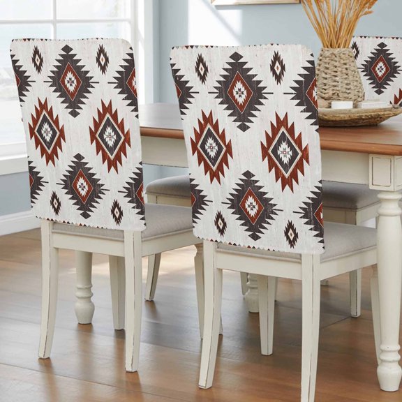 Red Grey Dining Chair Back Cover Only, Aztec Ethnic Southwestern Native Geometric Set of 8 Chair Back Covers, Removable Washable for Dining Room, Banquet & Holiday Decoration