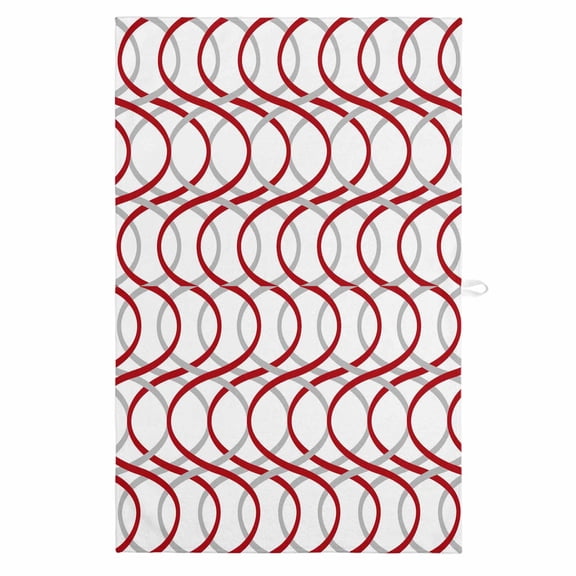 Red Grey Geometric 1 Pack Kitchen Towel, Water Absorbent Dish Towel, Abstract Modern Twisted Lines Art Decorative Hand Towels - Quick Drying Cloth for Cooking Baking, 18x28 Inch