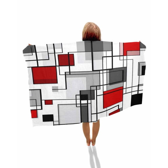Red Grey Geometric Beach Towels Oversized Super Absorbent, Abstract Art Modern Irregular Lightweight Bath Towel Quick Dry Sets For Bathroom/Pool/Rv Camping/Beach Play/Gym Room/Picnic 23"x47"