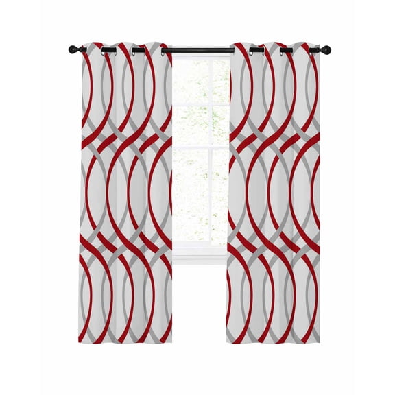 Red Grey Geometric Blackout Curtains, Light Blocking Print Window Curtains, Abstract Modern Twisted Lines Art Thermal Insulated Window Drapes for Living Room Kitchen Cafe 2 Panels, 84"W x 84"L