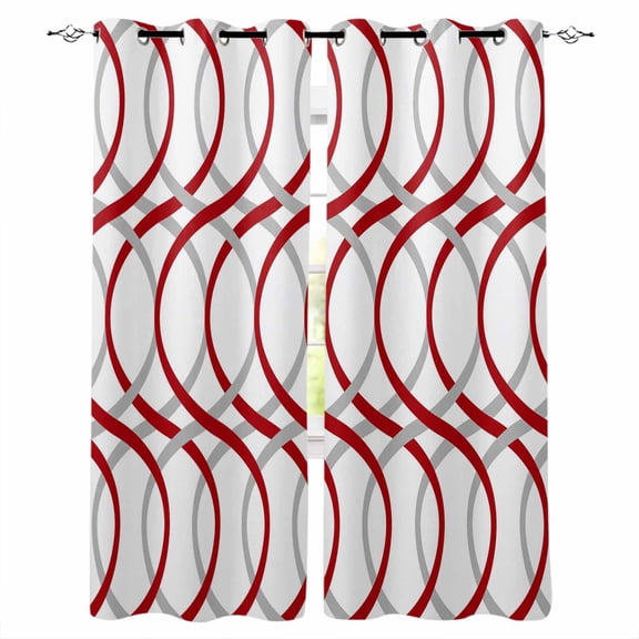 Red Grey Geometric Kitchen Curtains Abstract Modern Twisted Lines Art Cafe Short Curtains for Bathroom Blackout Window Curtain Small Window Treatment Drapes for Bedroom Living Room 27.5"x39"x2