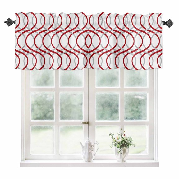 Red Grey Geometric Kitchen Valances for Windows 54x18 Inch Kitchen Curtains Valances Rod Pocket Abstract Modern Twisted Lines Art Bathroom Window Valances for Window Treatment Decor