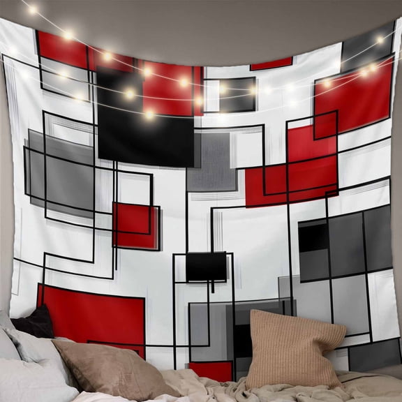 Red Grey Geometric Large Tapestry for Bedroom Wall Hanging Tapestry, Irregular Abstract Art Modern Ceiling Backdrop Tapestries Poster Blanket Wall Decor for Teens Room Living Room Dorm 85" x 90"