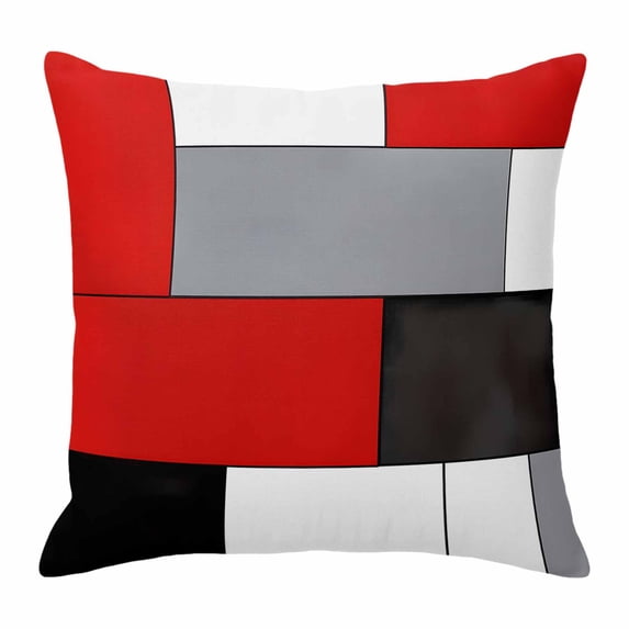 Red Grey Geometric Pillow Covers 16x16 Inch, Modern Black White Abstract Art Linen Pillowcase with Invisible Zipper, Decorative Throw Pillow Covers Cushion Case for Couch Sofa Bed Living Room