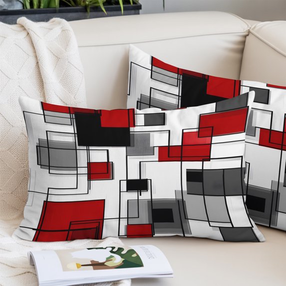 Red Grey Geometric Pillow Covers King, Irregular Abstract Art Modern Soft Brushed Microfiber Breathable Throw Pillow Covers, Decorative Pillowcase with Zipper for Couch Sofa Bedroom 20"x36"