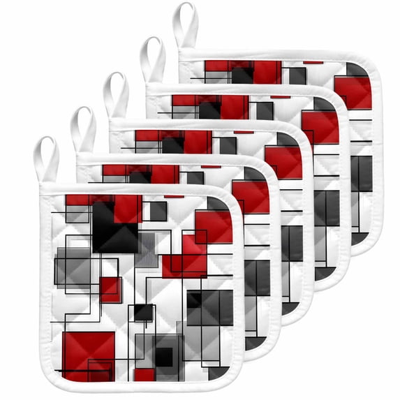 Red Grey Geometric Pot Holders for Kitchen Heatproof Potholder, 5 Pack Irregular Abstract Art Modern Hot Pads Multipurpose Oven Pads Cloth Potholders Trivet for Cooking Baking