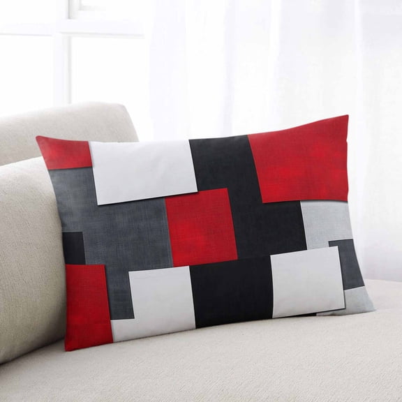 Red Grey Geometric Queen Size Pillow Cover, Pillowcase Protectors with Zipper, Breathable Decorative Throw Pillow Case Cover, Modern Abstract Art Luxury Pillow Shams for Couch Sofa 20x30Inch