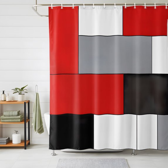 Red Grey Geometric Shower Curtains for Bathroom, Modern Black White Abstract Art Waterproof Fabric Shower Curtain, Decorative Bathroom Curtain for Bathtub, 72"x84" , No Hooks Included