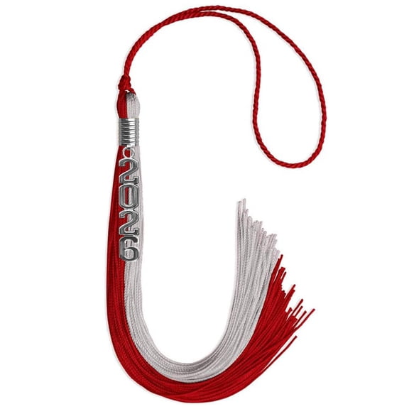 Endea Graduation Red/Grey Graduation Tassel with Silver Stacked Date Drop