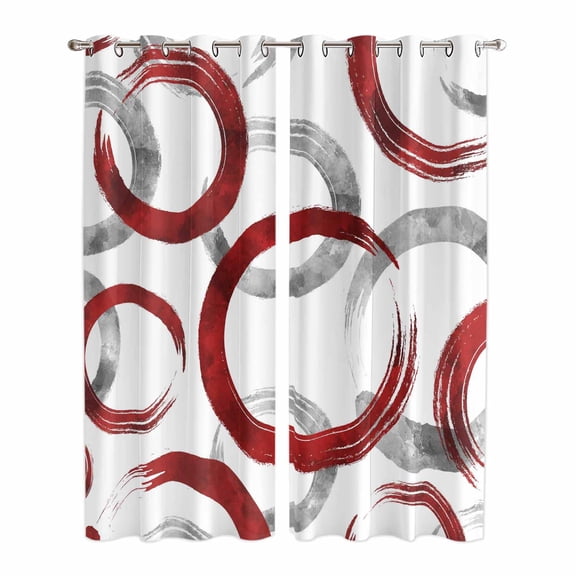 Red Grey Kitchen Curtains 84 Inch Length, Geometric Circle Modern Abstract Simple Art Grommet Top Bedroom Living Room Curtains, Light Filtering Cafe Curtain Drapes 2 Panels Set 84''x84''