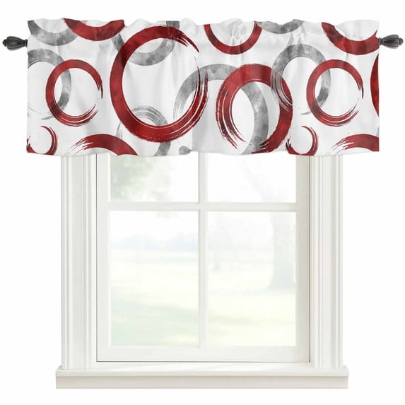 Red Grey Kitchen Valances for Windows, Geometric Circle Modern Abstract Simple Art Bathroom Window Valances 42x18 Inch Rod Pocket Window Treatments Valance Curtains for Living Room Bedroom Decor