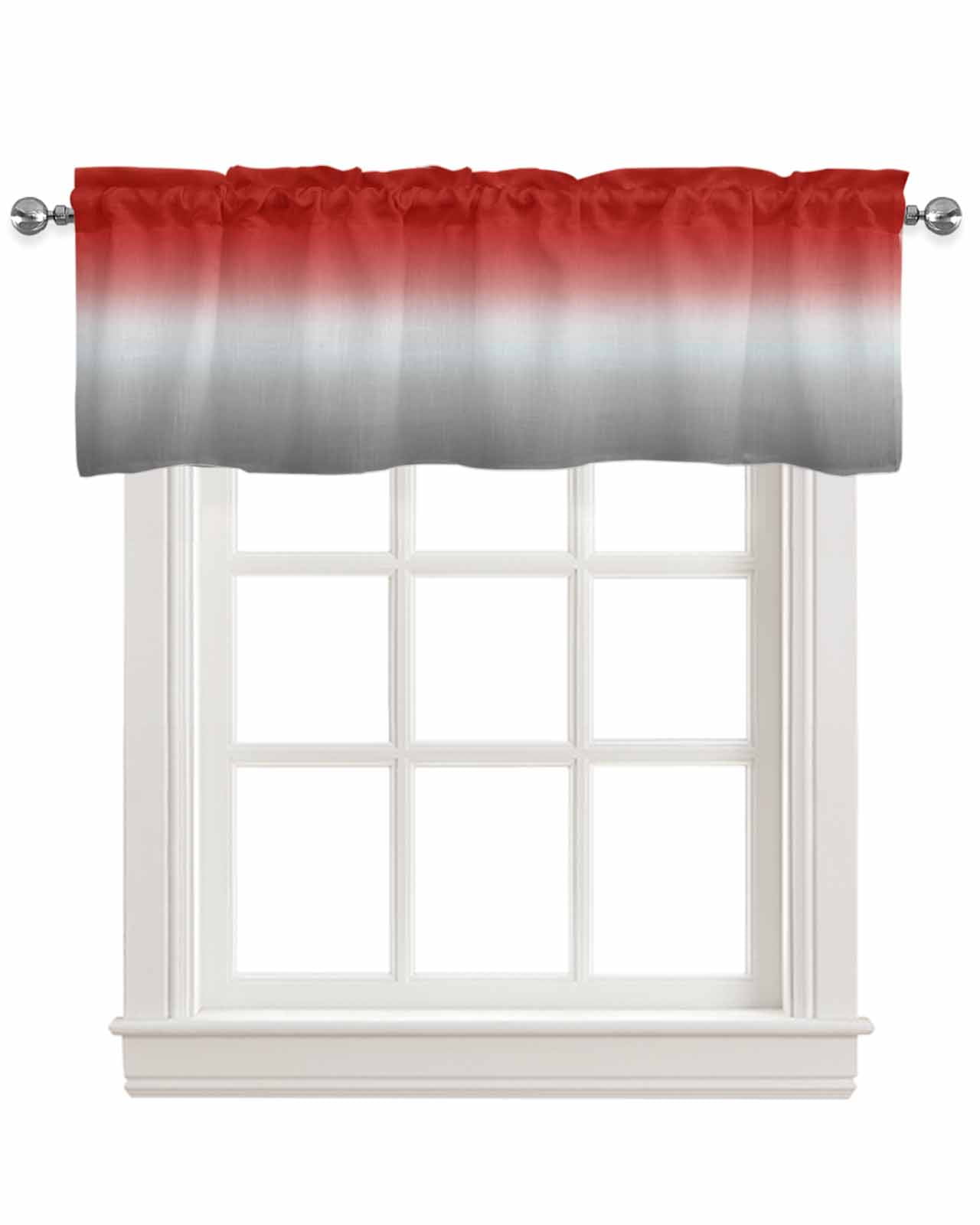 Red Grey Linen Curtain Valance for Bedroom/Bathroom/Kitchen/Office/Living/Dining Room Window,Gradient Greyish Contemporary Minimalist Art Pocket Topper Drapes Decorative Cafe Drapery Panel 42"x18"