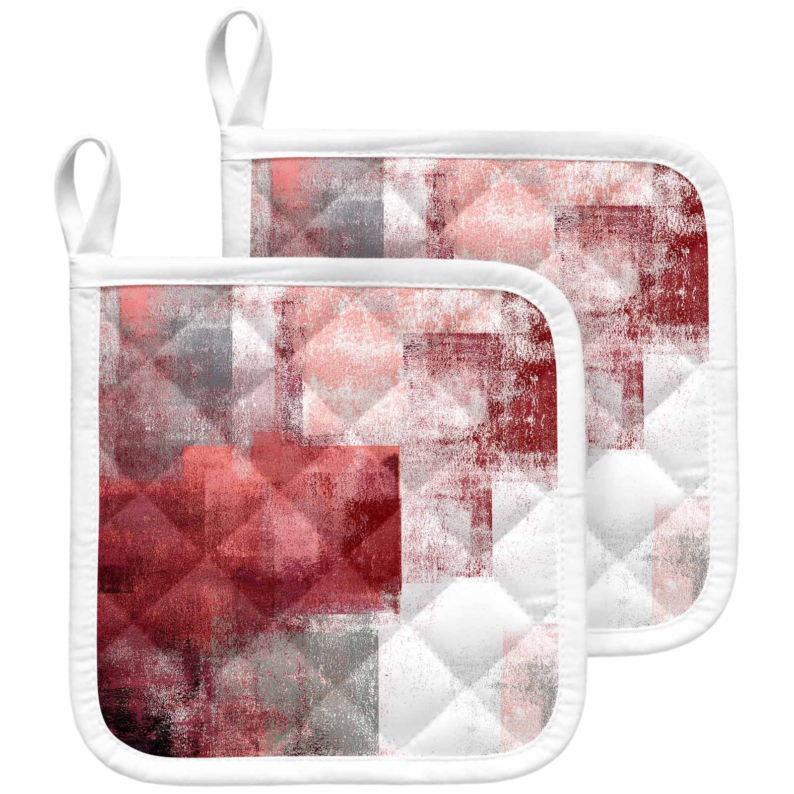 Red Grey Oil Painting Pot Holders for Kitchen Heatproof Potholder, 2 Pack Abstract Modern Street Smear Art Hot Pads Multipurpose Oven Pads Cloth Potholders Trivet for Cooking and Baking