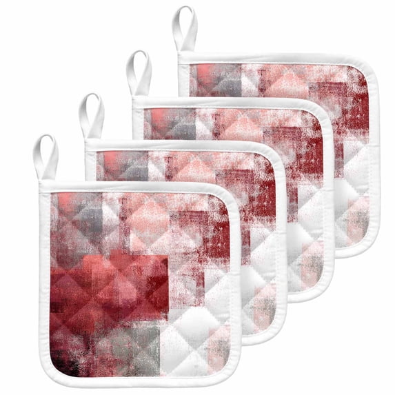 Red Grey Oil Painting Pot Holders for Kitchen Heatproof Potholder, 4 Pack Abstract Modern Street Smear Art Hot Pads Multipurpose Oven Pads Cloth Potholders Trivet for Cooking and Baking