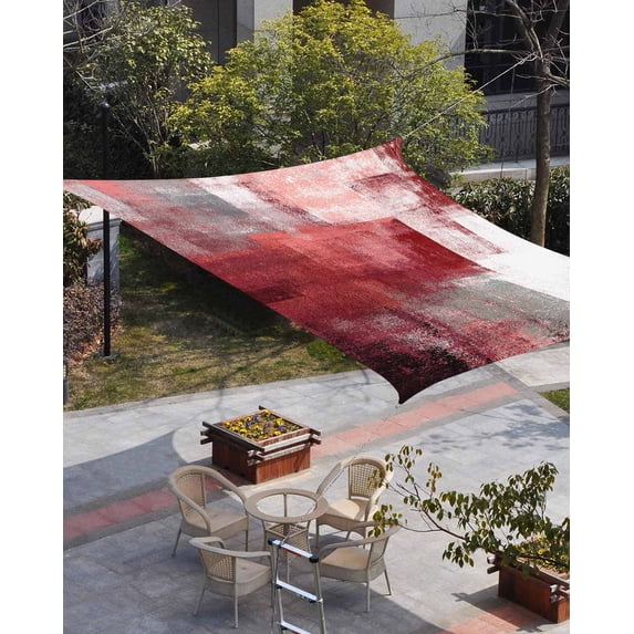 Red Grey Oil Painting Sun Shade Sail 6.5'x10' Rectangle Outdoor Shade Canopy, Abstract Modern Street Smear Art Porch Shades Outdoor Sun Blocking Screen, Sunshade Cloth Covers for Patio/Deck/Garden