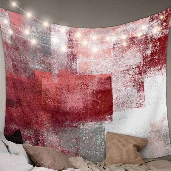 Red Grey Oil Painting Tapestry for Bedroom Wall Hanging Tapestry, Abstract Modern Street Smear Art Ceiling Backdrop Tapestries Poster Blanket Wall Decor for Teens Room Living Room Dorm 59" x 79"
