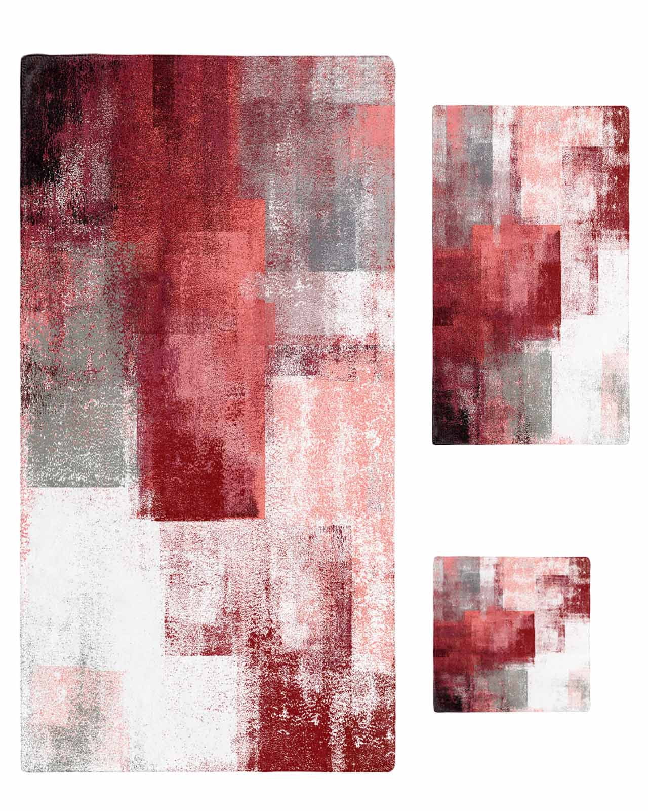 Red Grey Oil Painting Towel Set of 3, Soft Microfiber Bath Towels, Hand Towel, Washcloths, Abstract Modern Street Smear Art Quick-Dry Absorbent Towels for Bathroom Kitchen Hotel Beach Gym Spa