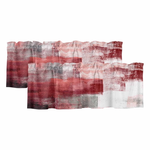 Red Grey Oil Painting Valances for Windows, Decorative Rod Pocket Window Valance Curtains, Abstract Modern Street Smear Art Short Curtain Drapes for Kitchen/Living Room, 2 Panels, 42" W x 18" L