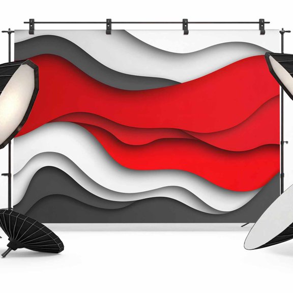 Red Grey Ombre Backdrop for Photography,Fabric Photo Background Backdrop,Modern Abstract Art Geometric Moire Photo Booth Background for Portrait Photoshoot Video Wedding Studio Decor Banner 8x6ft