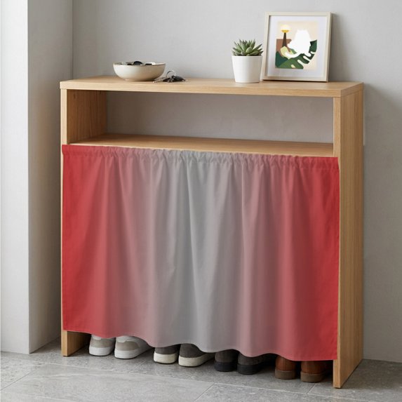 Red Grey Ombre Cabinet Curtain 35"Wx35"L, Dustproof Under Sink Skirt with Self Adhesive Tape, Modern Gradient Abstract Art Cabinet Curtain Cover for Kitchen Sink, Bathroom Vanity, Laundry Room