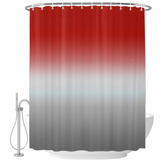 Red Grey Ombre Fabric Shower Curtain Gradient Gradual Color Washable Shower Curtains for Bathroom, Waterproof Bath Curtain with Hooks Home Decor 36x72in