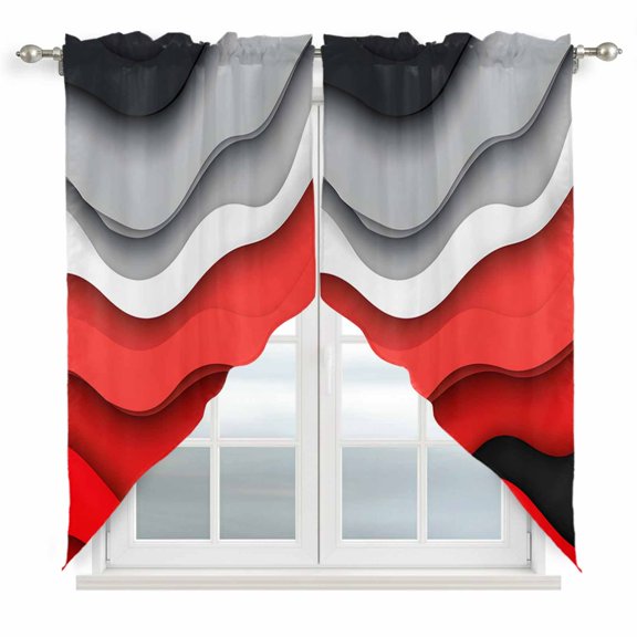 Red Grey Ombre Kitchen Window Curtains, Swag Curtains Valance for Bedroom Living Room Bathroom, Modern Abstract Moire Art Geometric Rod Pocket Window Treatment Curtain Block Drapes 2 Panels 36"x36"