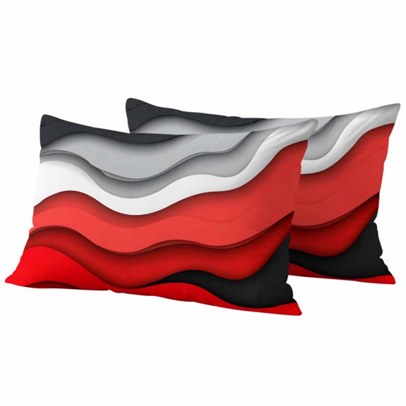 Red Grey Ombre Outdoor Pillow Covers 20"x12" Set of 2,Waterproof Throw Pillow Covers for Patio Furniture,Modern Abstract Moire Art Geometric Decorative Cushion Pillowcases for Garden Porch Couch Sofa