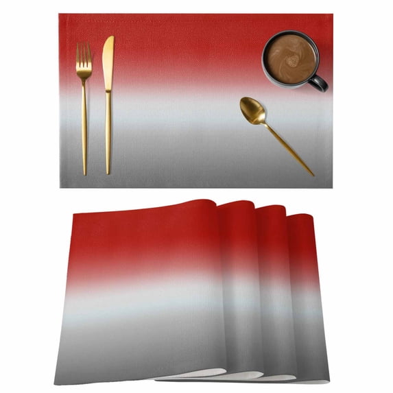 Red Grey Ombre Placemats Set of 6 Gradient Gradual Color Place Mats Table Mats Kitchen Dining Home Outdoor Party Table Decoration