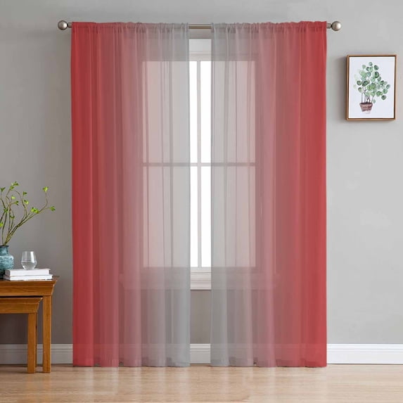 Red Grey Ombre Semi Sheer Curtains 84 Inch Length 2 Panels Set, Modern Gradient Abstract Art Sheer Kitchen Curtain Privacy Voile Window Curtain for Living Room Bedroom Rod Pocket Drapes