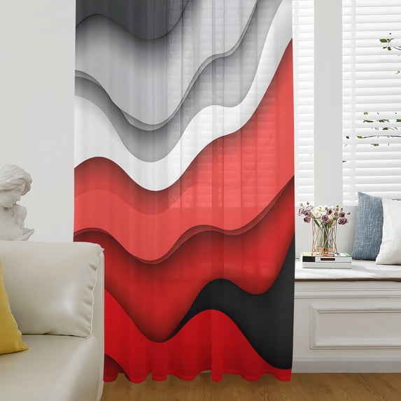 Reg Pock Red Grey Ombre Semi Sheer Curtains Drapes for Living Room, Bedroom ...