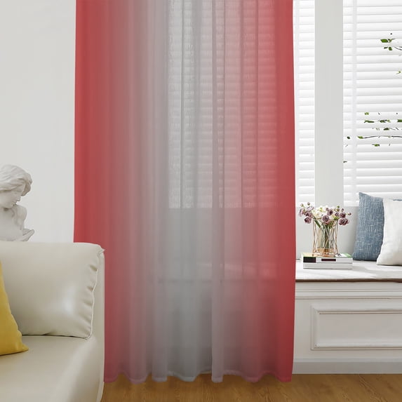 Red Grey Ombre Sheer Curtains 45 Inch Length, Light Filtering Voile Curtain Panel, Modern Gradient Abstract Art Rod Pocket Drapes Window Treatments for Living Room Bedroom 52"x45"